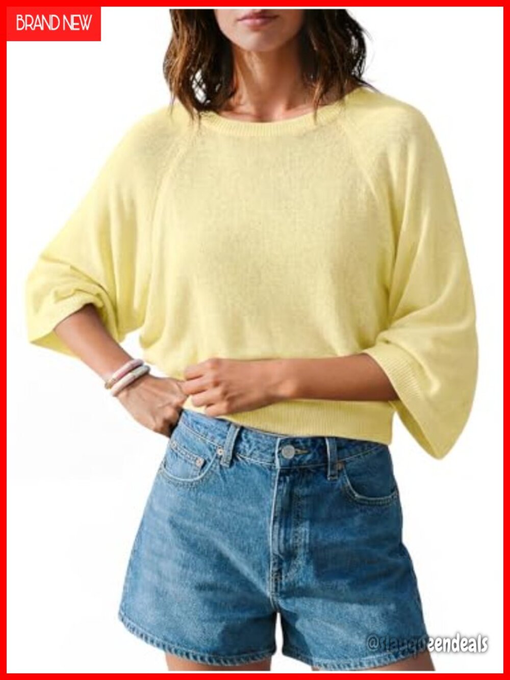 Womens 3/4 Sleeve Sweater Lightweight Summer Knit Top Loose Fit